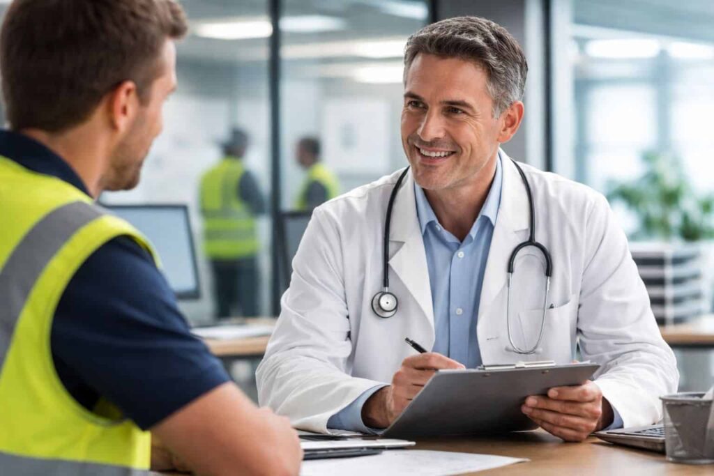 medico competente in azienda durante una visita