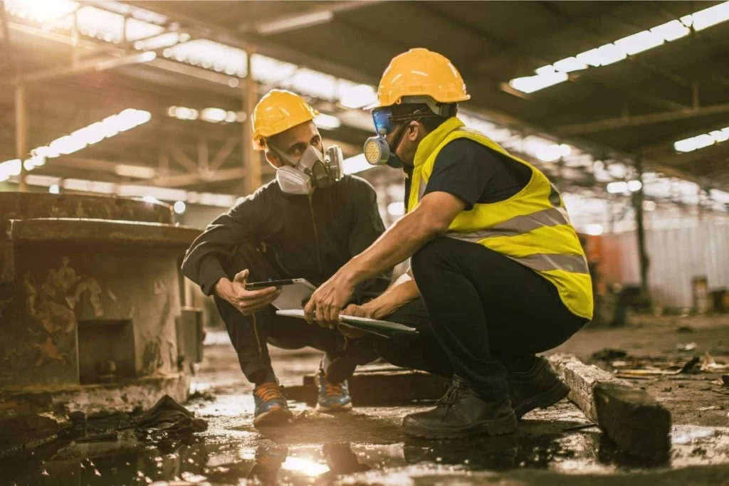 lavoratori con dispositivi di protezione dalle polveri pericolose